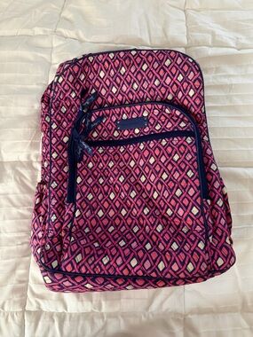 Vera Bradley Pink Navy Geometric Quilted Backpack